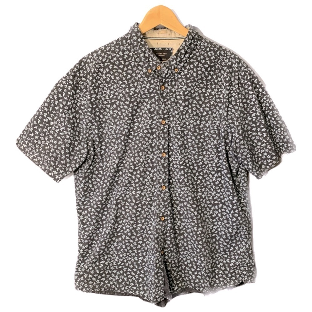 Level Ten Blue short sleeve button up Leaf print men’s shirt XL